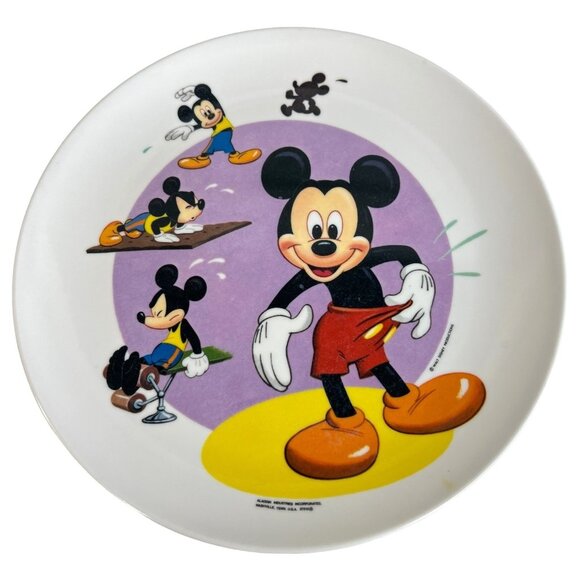 Mickey Mouse Plate Exercising Cartoon Graphic Melamine Plastic Walt Disney Prod - Picture 1 of 3